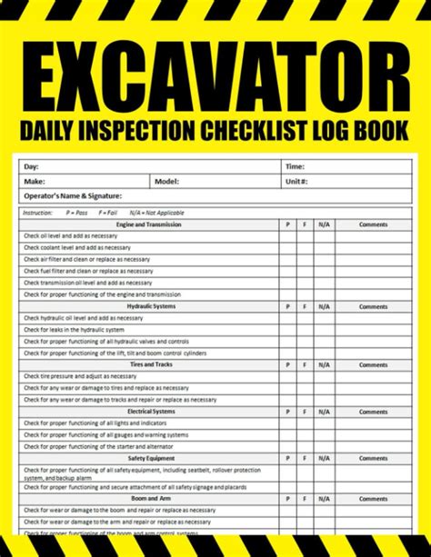 mini excavator pre use inspection checklist|excavator daily checklist template.